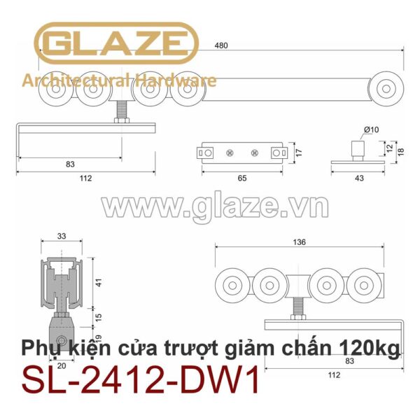 Phụ kiện cửa trượt lùa giảm chấn 120kg - Ảnh 4