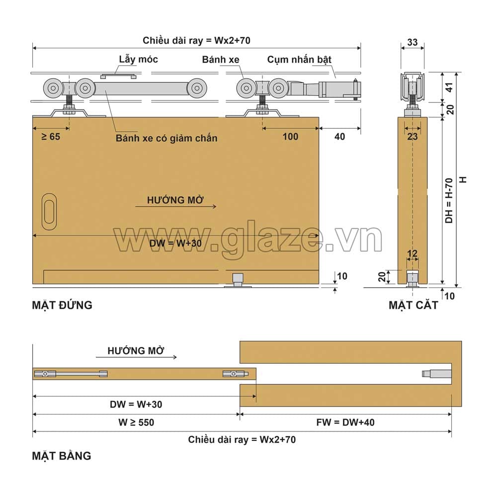 Phụ kiện cửa trượt lùa âm tường (Pocket sliding door) 